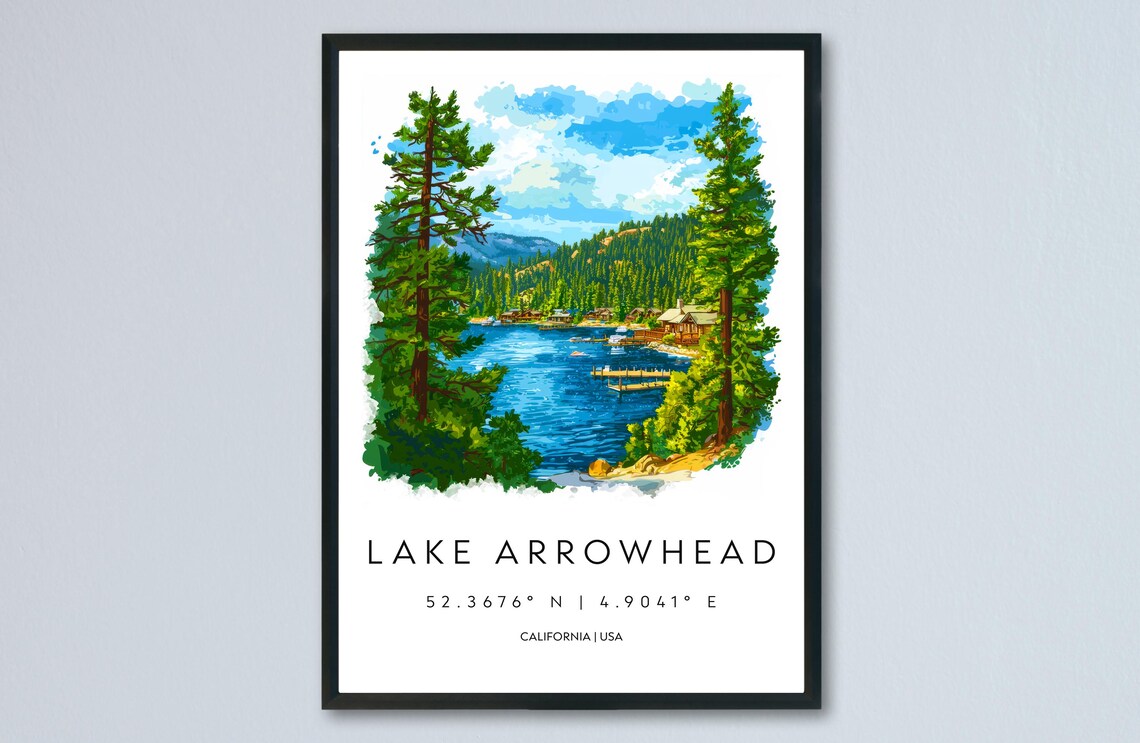 Lake Arrowhead California Pine Forest Lake Watercolor Travel Poster
