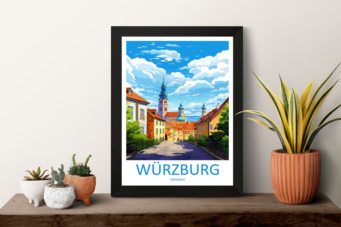 Würzburg Germany Baroque Spires Old Town Street Travel Poster Art - Image 3