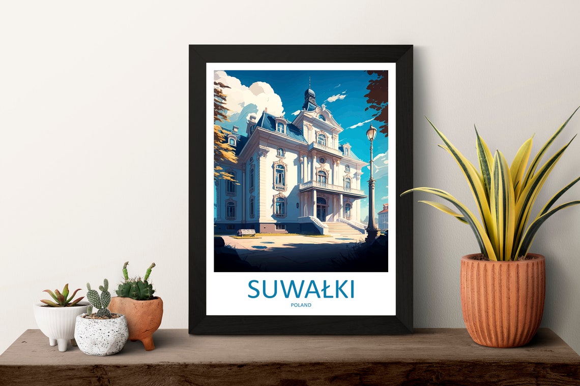 Suwalki Poland White Neoclassical Palace Villa Sunny Day Travel Poster - Image 3