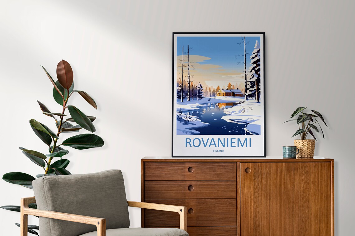 Rovaniemi Finland Snowy Cabin Frozen River Winter Art Poster - Image 2
