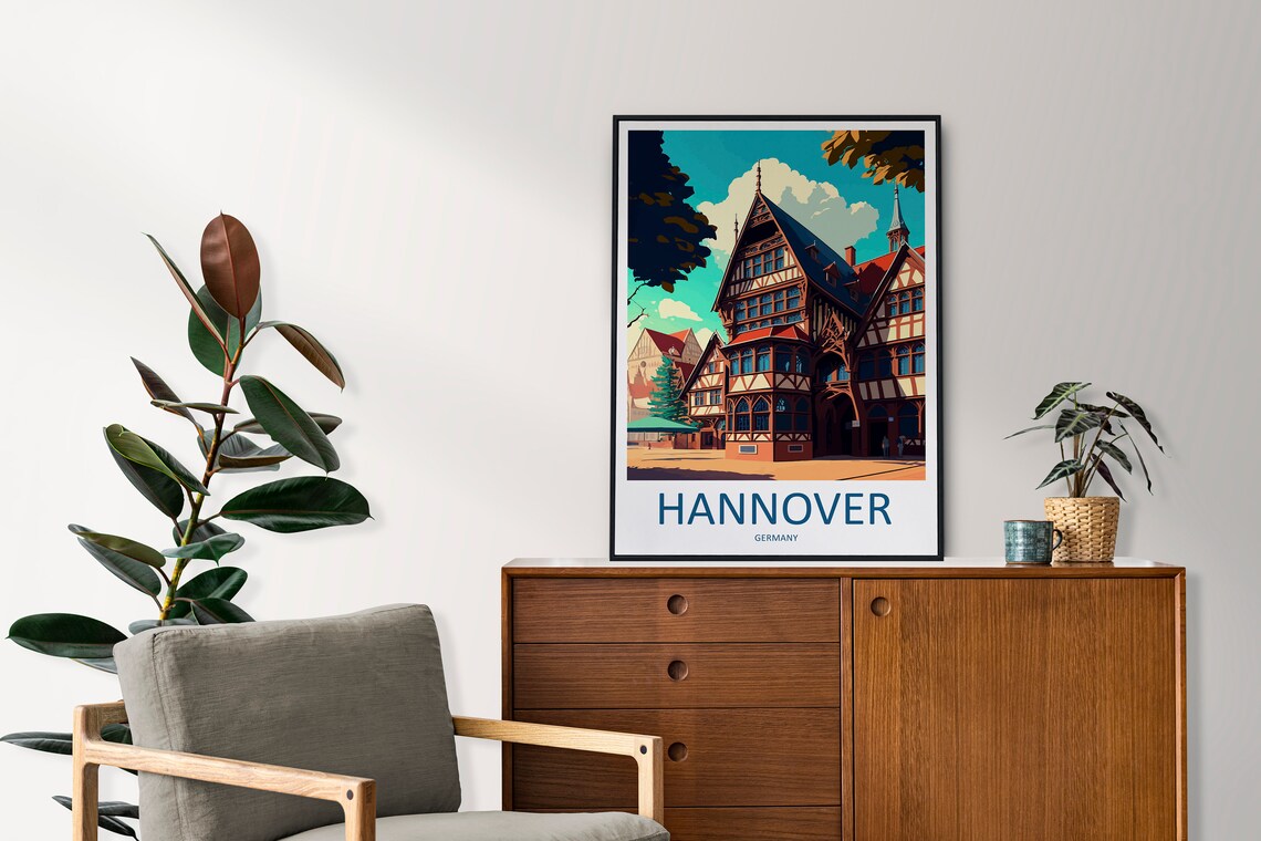 Hannover Germany Half Timbered Old Town Street Travel Art Poster - Image 2