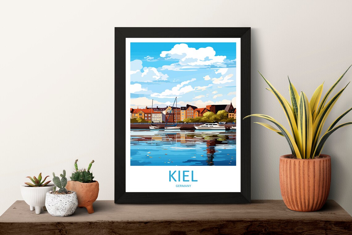 Kiel Germany Harbor Waterfront Sailboats Marina Travel Poster - Image 3