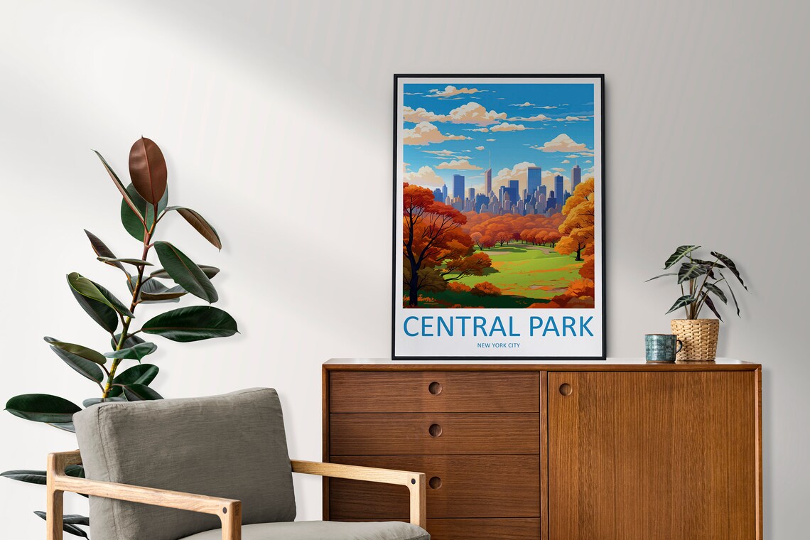 Central Park New York City Autumn Foliage Skyline Travel Poster - Image 2