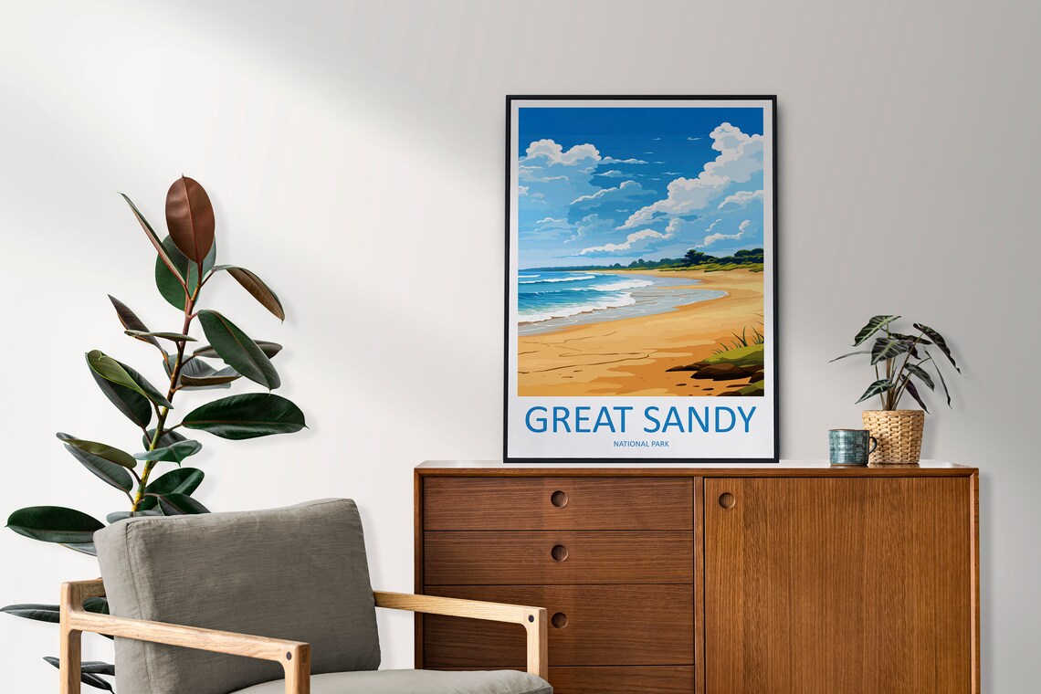 Great Sandy National Park Golden Sand Beach Scene Travel Poster - Image 2