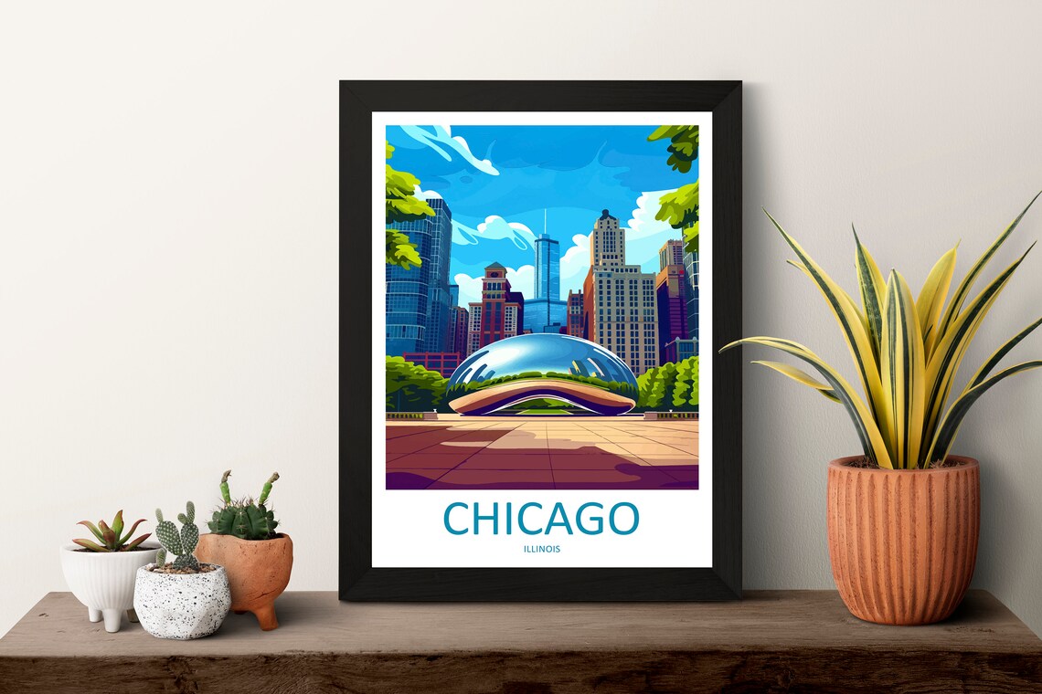 Chicago Travel Poster, Millennium Park Illinois - Image 3