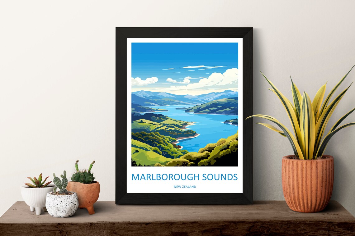 Marlborough Sounds New Zealand Blue Inlet Hills Coastal Travel Poster - Image 3