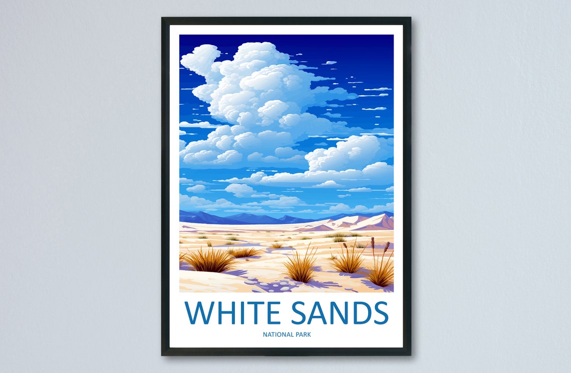 White Sands National Park Desert Dunes Yucca Sky Travel Poster