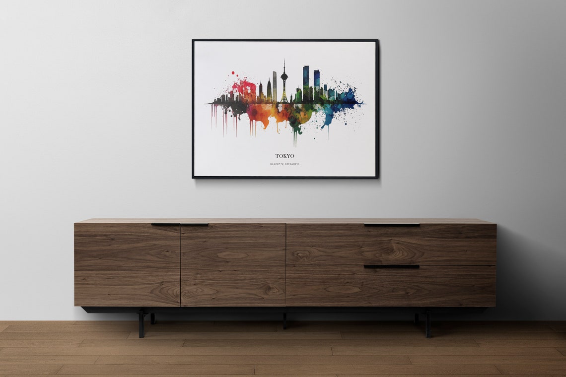 Tokyo Japan Watercolor Skyline Cityscape Coordinates Art Poster - Image 2
