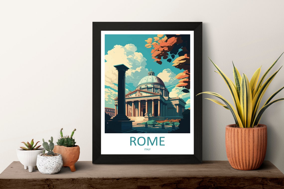 Rome Italy Pantheon Dome with Ancient Columns and Fall Trees Poster - Image 3