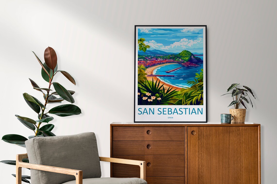 San Sebastian Spain La Concha Crescent Bay Aerial View Travel Poster - Image 2