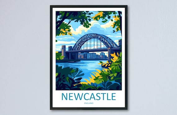 Newcastle Tyne Bridge River Foliage Framed City England Travel Poster