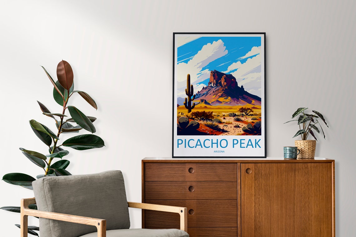 Picacho Peak Saguaro Cactus Arizona Desert Sunset Travel Poster - Image 2