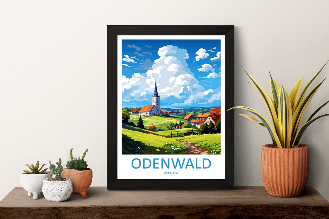 Odenwald Germany Village Church on Rolling Green Hills Poster - Image 3