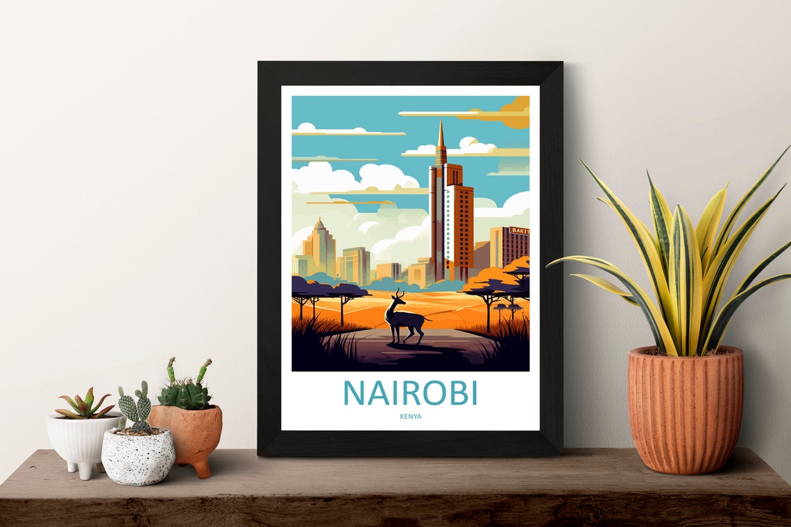 Nairobi Kenya Skyline Sunset Safari Silhouette Travel Poster - Image 3