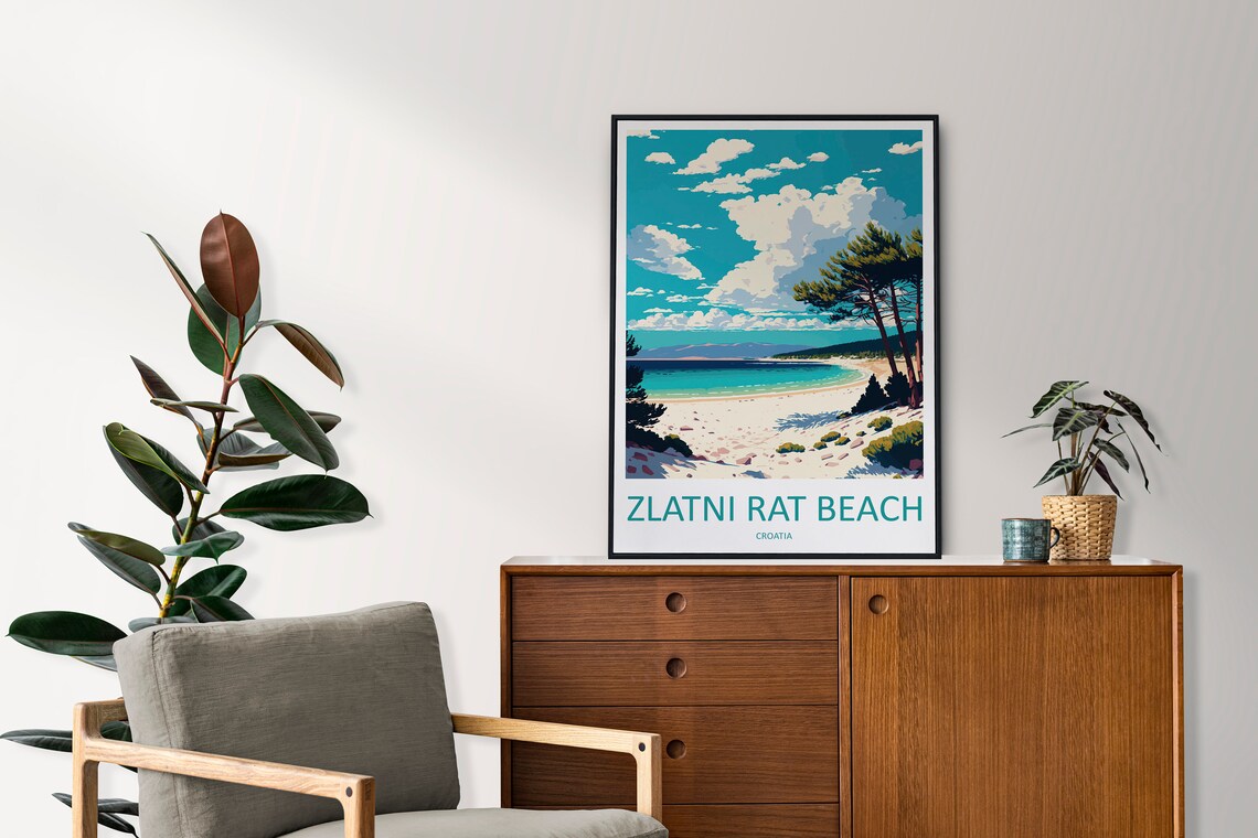 Zlatni Rat Beach Croatia Pine Framed Turquoise Shore Coast Poster - Image 2