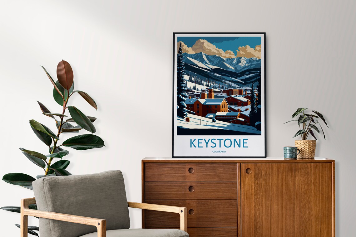 Keystone Colorado Snowy Ski Village Mountain Winter Travel Poster - Image 2