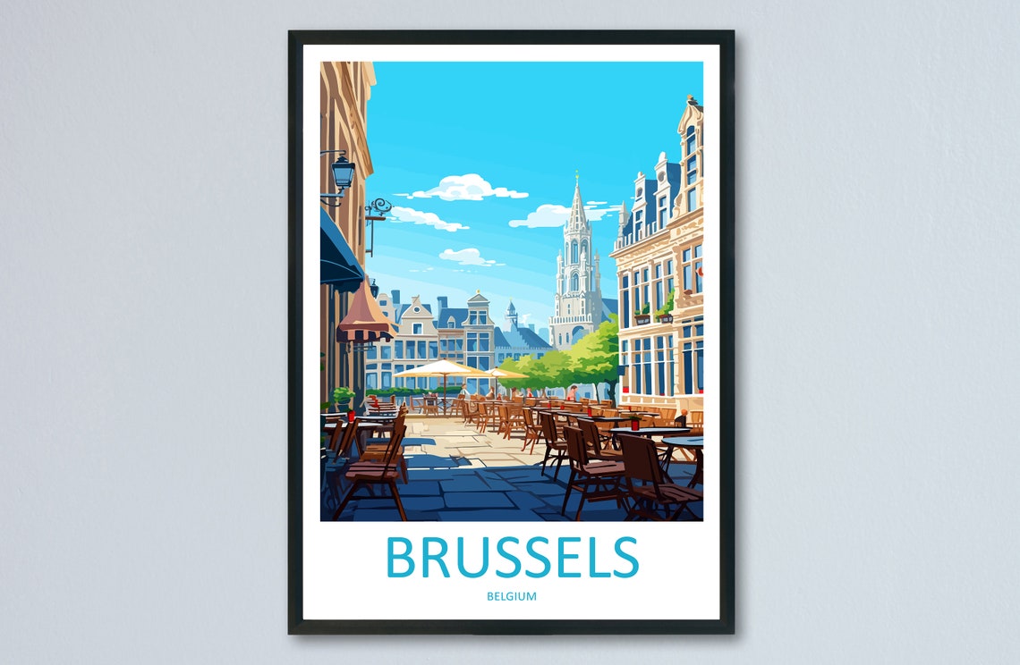 Brussels Belgium Grand Place Cafe Terrace Street Travel Poster