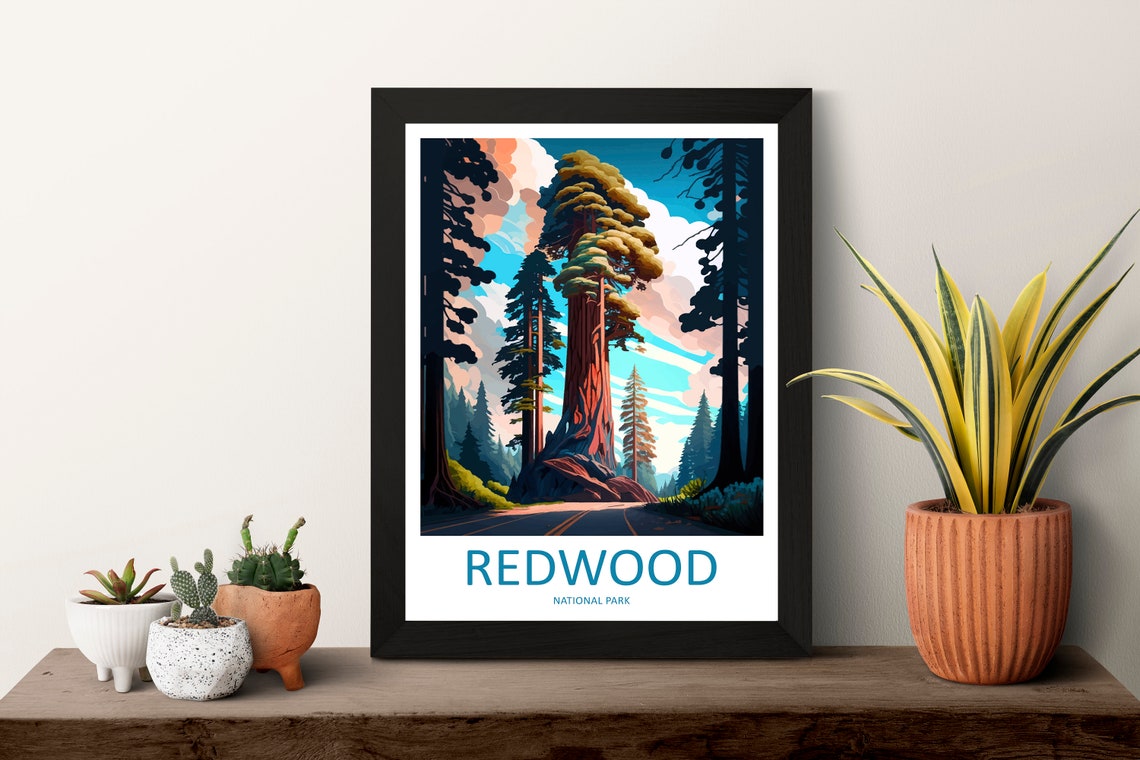 Redwood National Park Travel Poster Giant Coast Redwoods Road View Art - Image 3