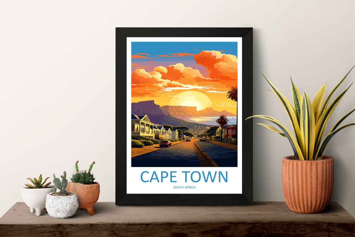 Cape Town South Africa Table Mountain Golden Sunset Street Poster - Image 3