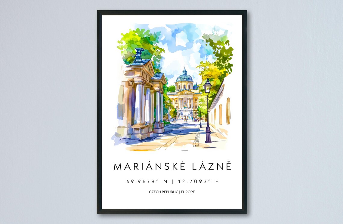 Marianske Lazne Czech Spa Colonnade Watercolor Travel Poster