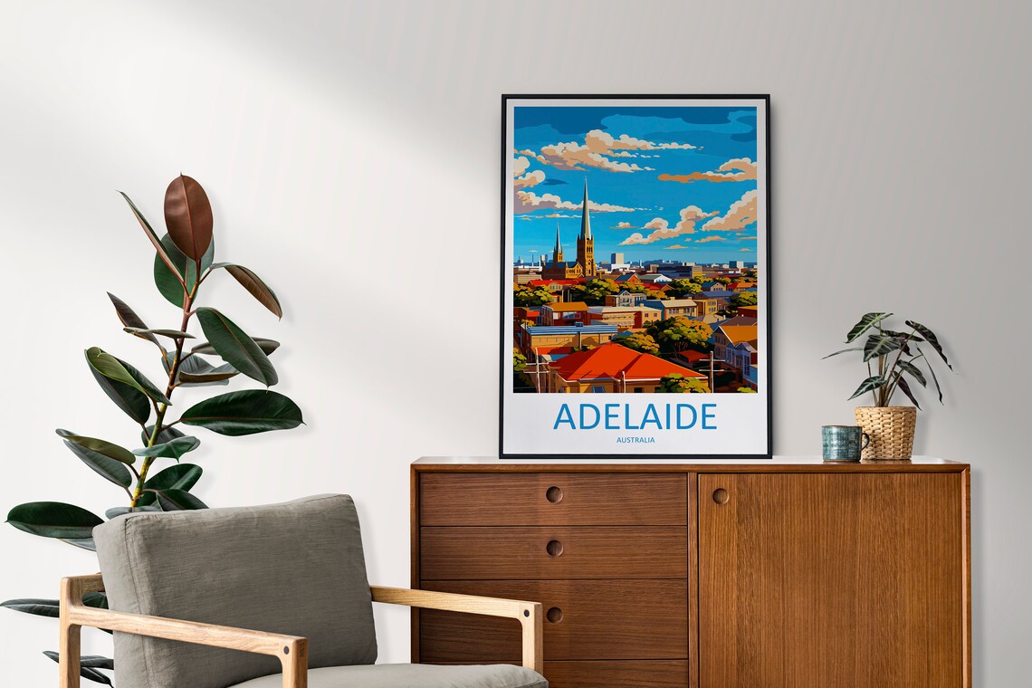 Adelaide Australia City Skyline Colorful Illustrated Travel Poster - Image 2