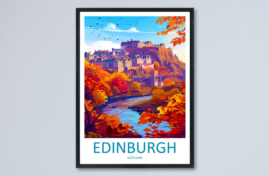 Edinburgh Scotland Castle Autumn Hillside City View Scene Poster