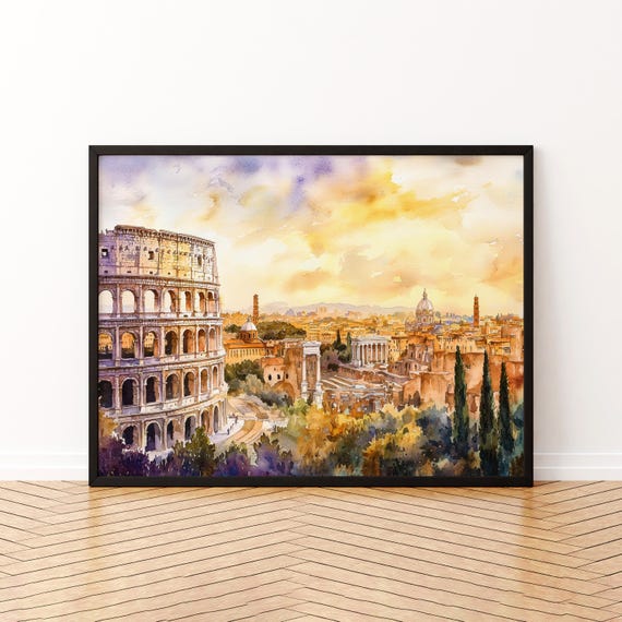 Rome Watercolor Poster, Italy Landscape Art Print