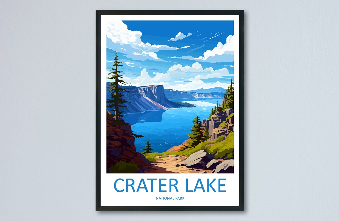 Crater Lake National Park Cliff Trail Oregon Vista Travel Poster