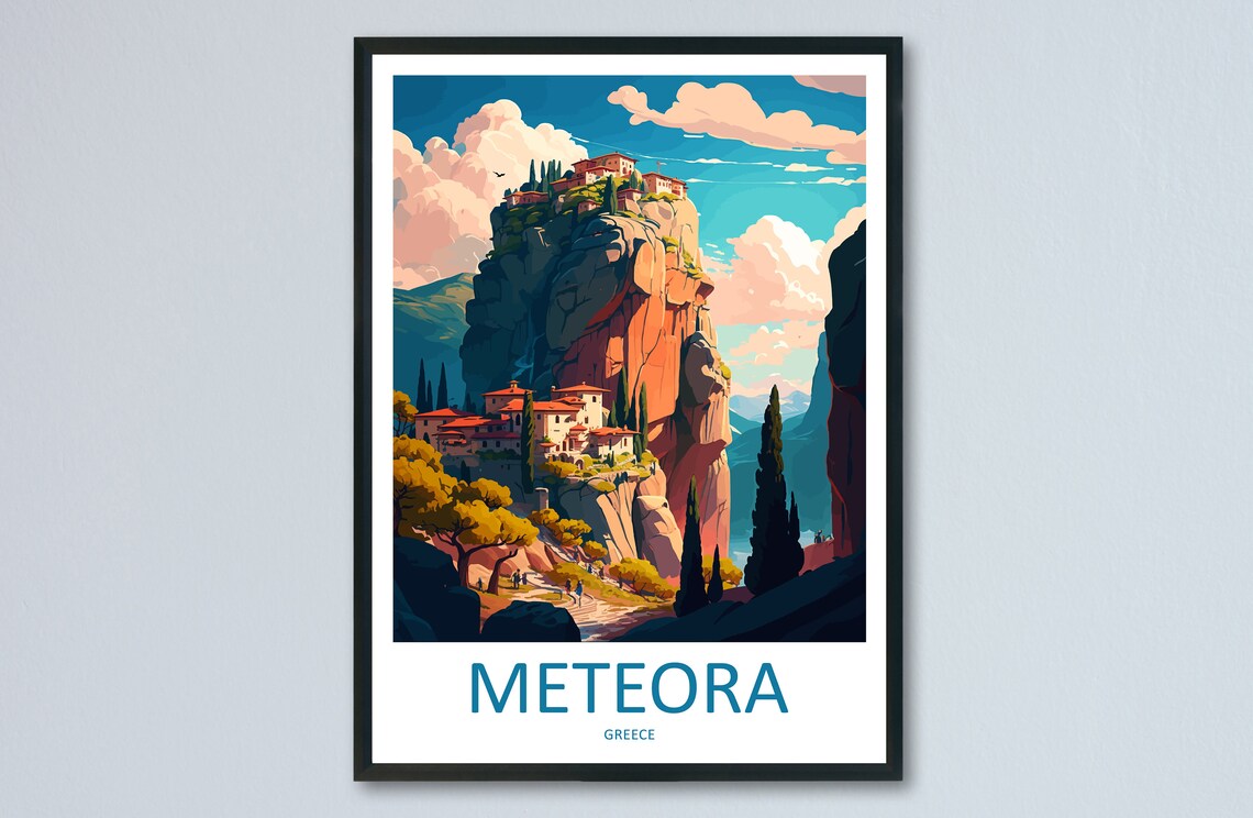 Meteora Greece Travel Poster, Wall Art Print