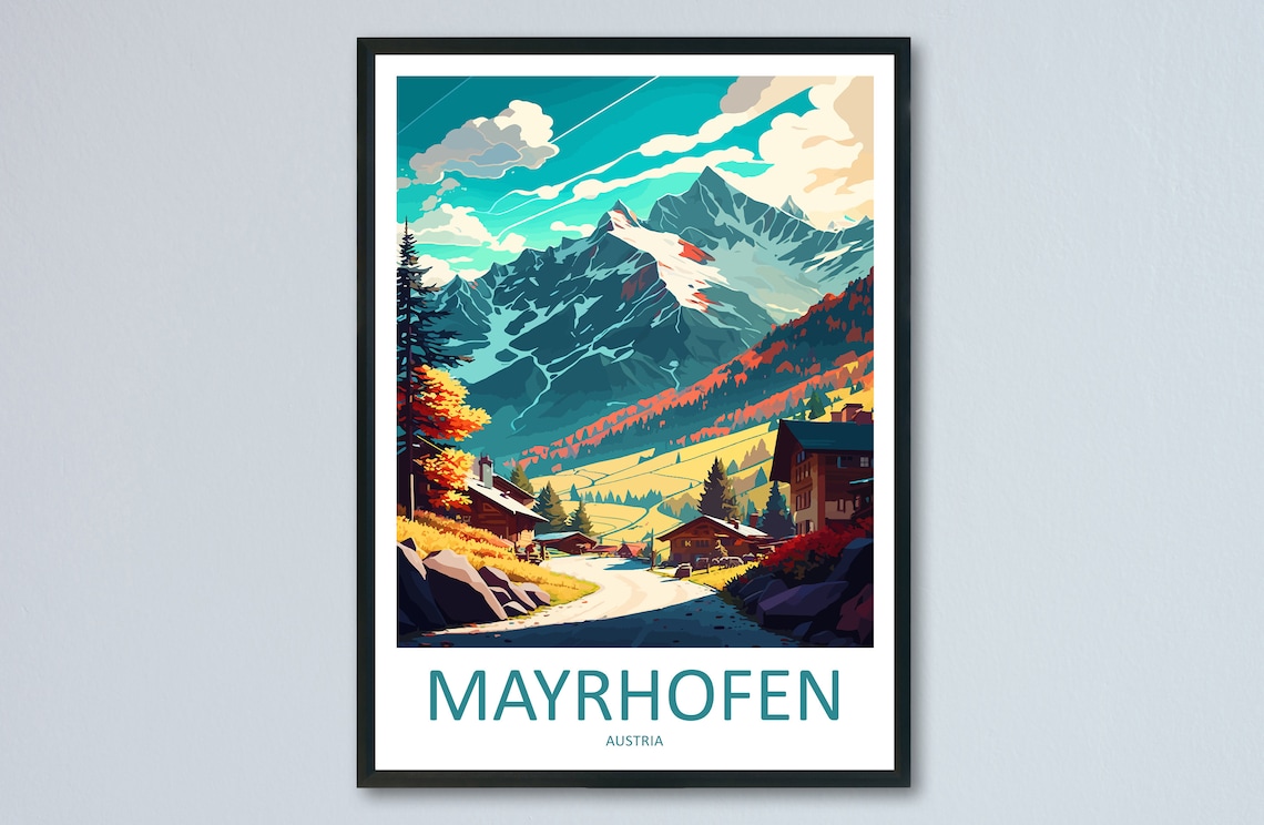 Mayrhofen Travel Poster, Austria Wall Decor