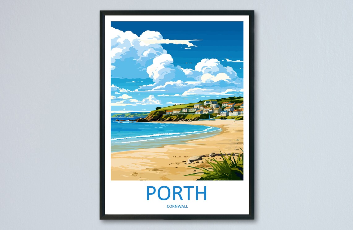 Porth Travel Poster, Cornwall Place Print