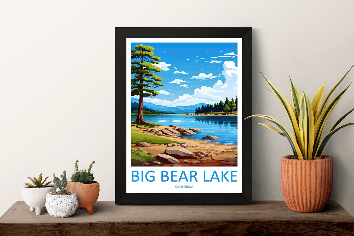 Big Bear Lake California Pine Shore Mountain Lake Travel Poster - Image 3