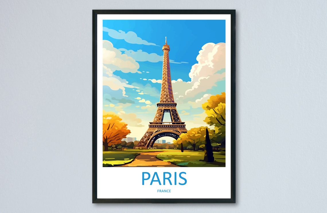 Paris France Eiffel Tower Autumn Gardens Daytime Travel Poster