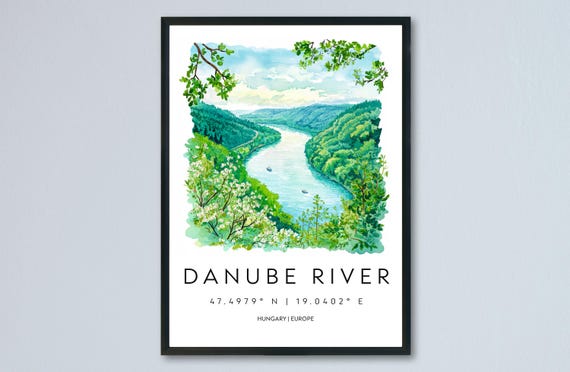 Danube River Watercolor Poster Wall Art Hanging Home Dcor Gift Lovers Europe