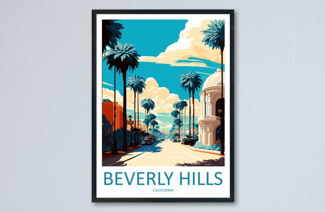 Beverly Hills California Palm Lined Street Retro Travel Poster