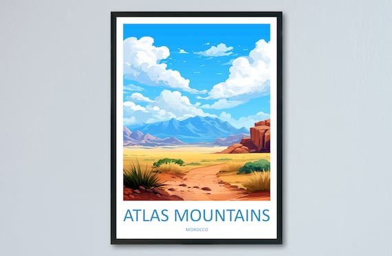 Atlas Mountains Morocco Desert Trail Peaks Vintage Travel Poster