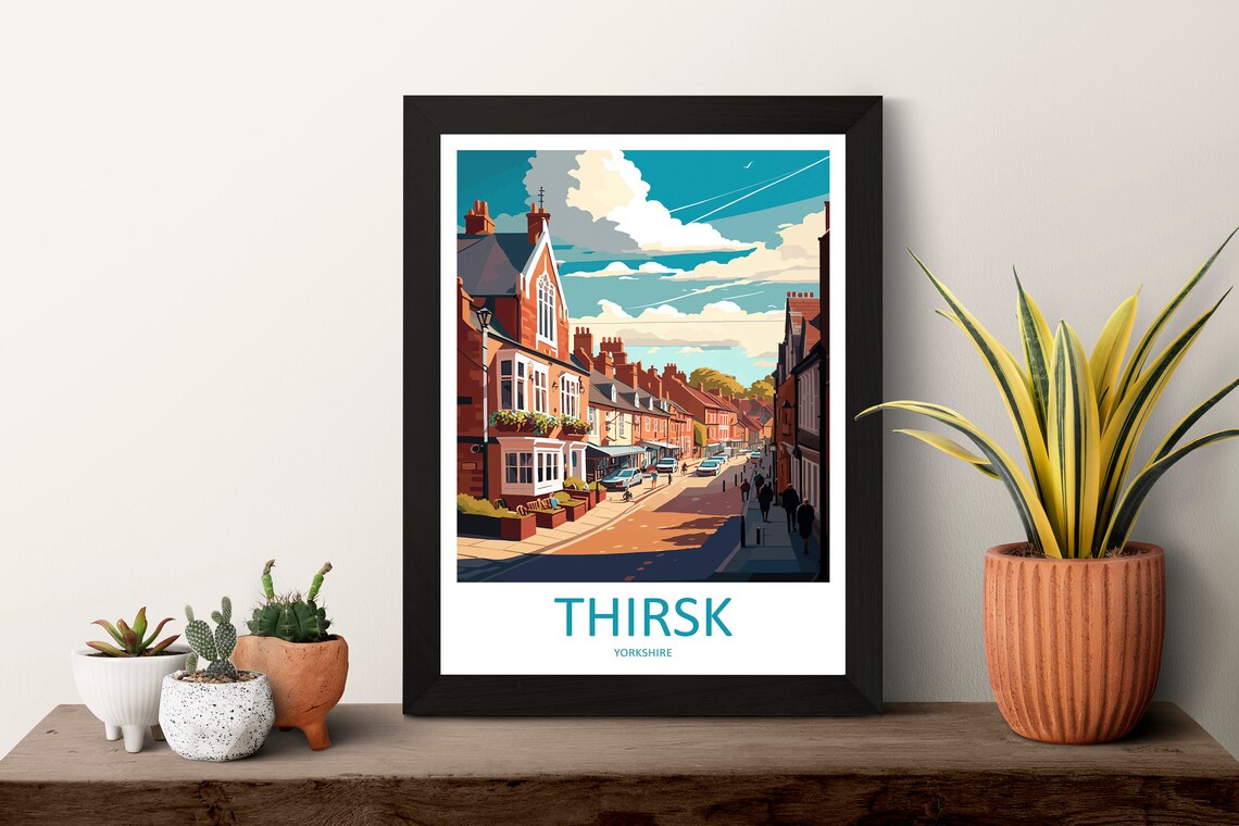 Thirsk Yorkshire Historic Market Town Street Illustration Poster - Image 3