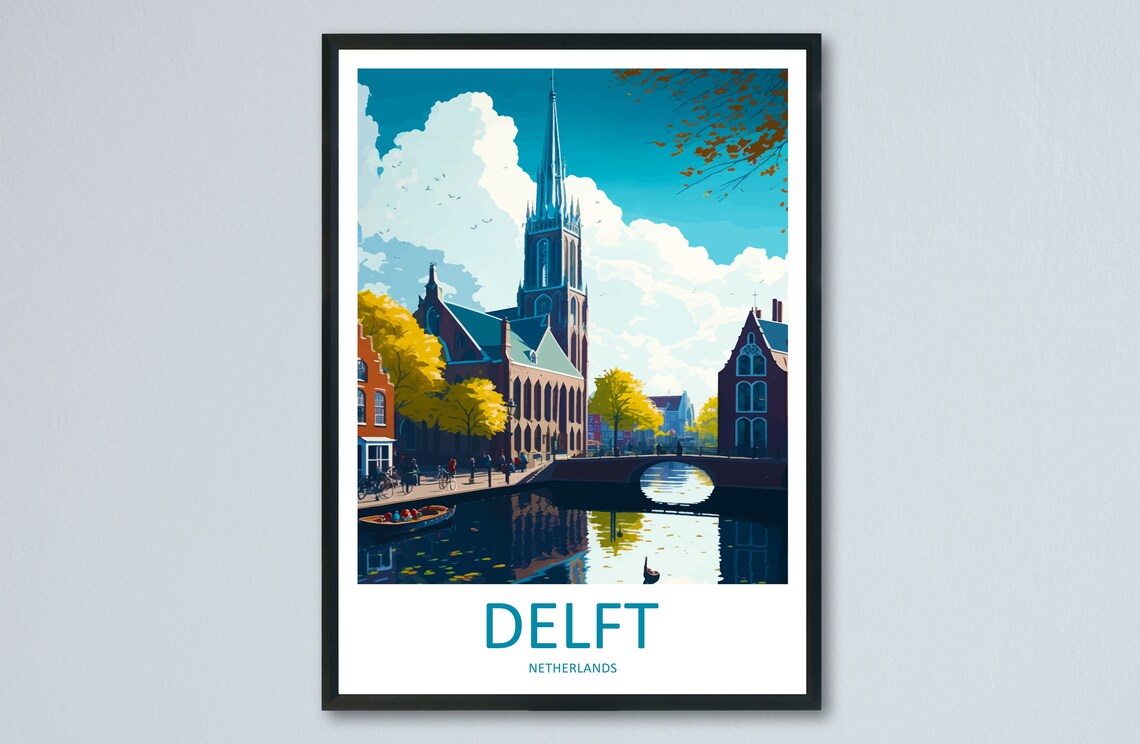 Delft Travel Poster, Netherlands Place Print