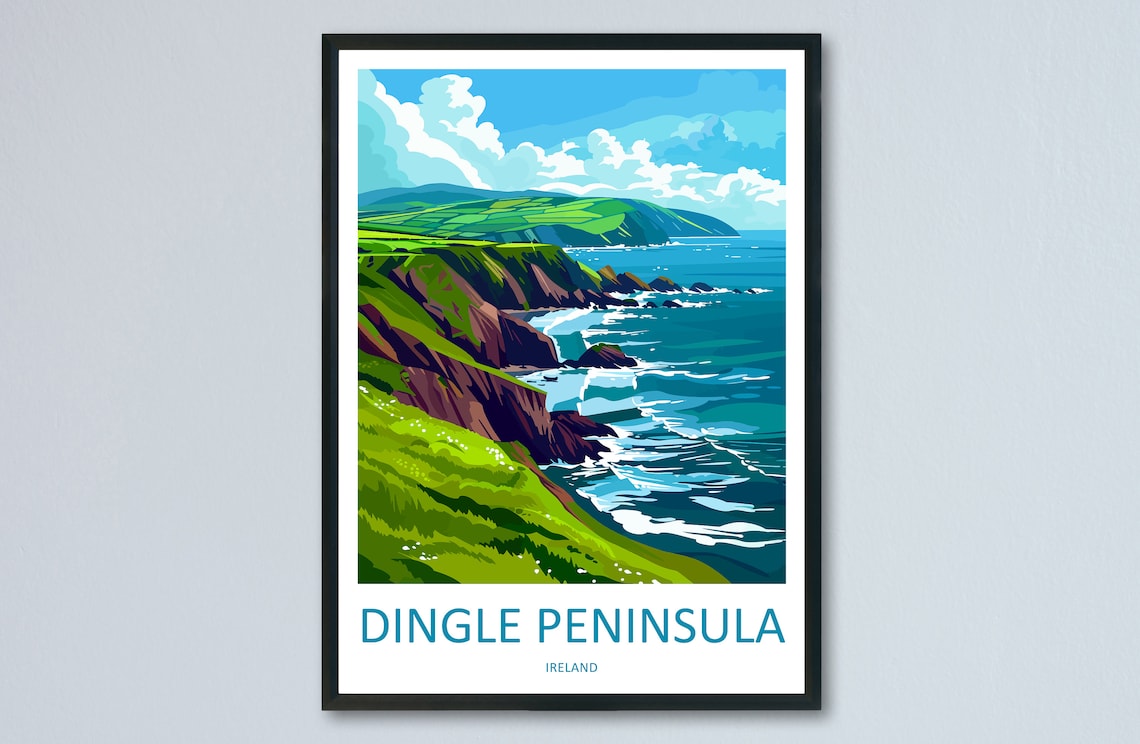 Dingle Peninsula Travel Poster, Ireland Landscape