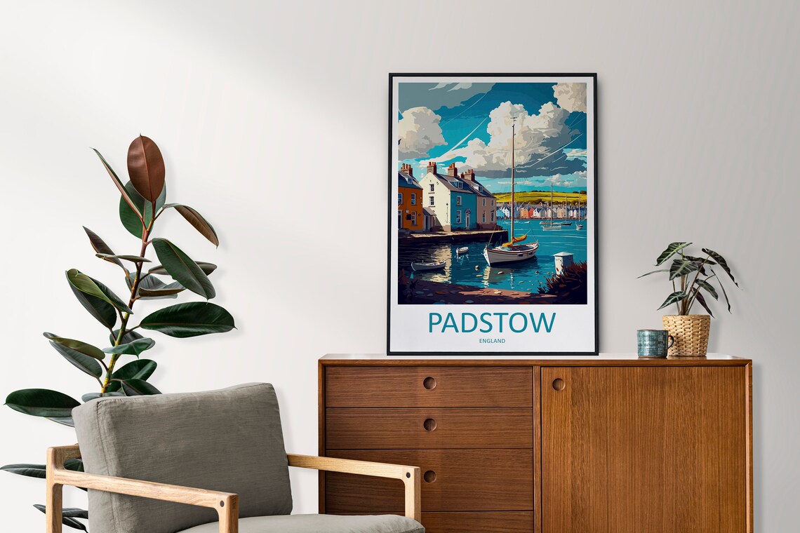 Padstow England Harbour Sailboats Colorful Coastal Town Travel Poster - Image 2