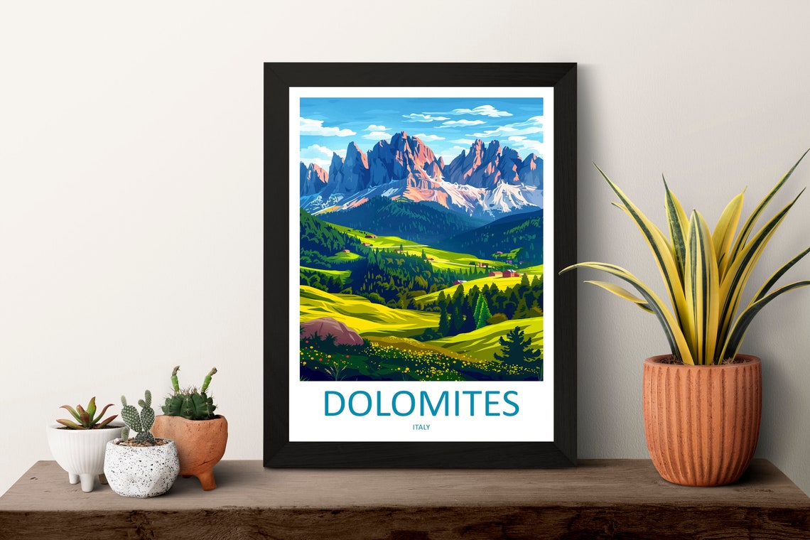 Dolomites Italy Alpine Peaks Green Valley Summer Travel Poster - Image 3