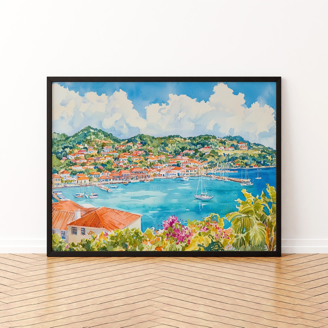 Grenada Watercolor Travel Poster, Island Landscape