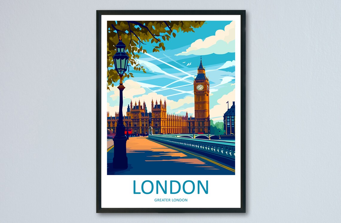 London England Big Ben Westminster Bridge Daytime Travel Poster
