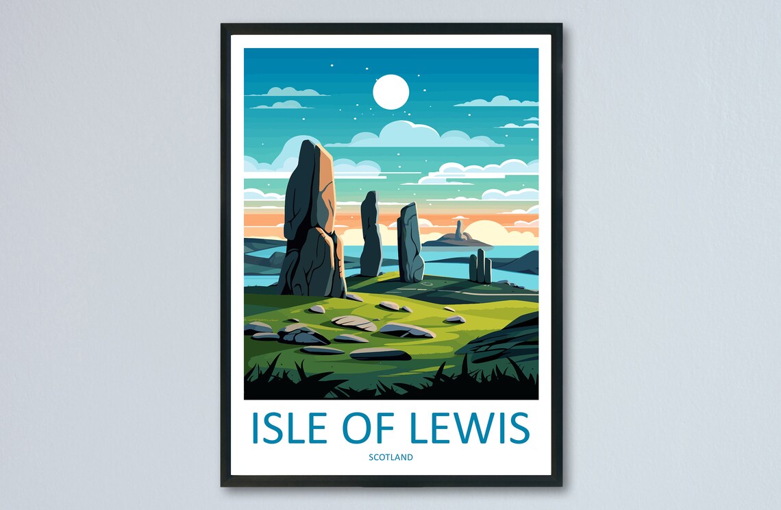 Isle Of Lewis Scotland Ancient Standing Stones Moon Travel Poster