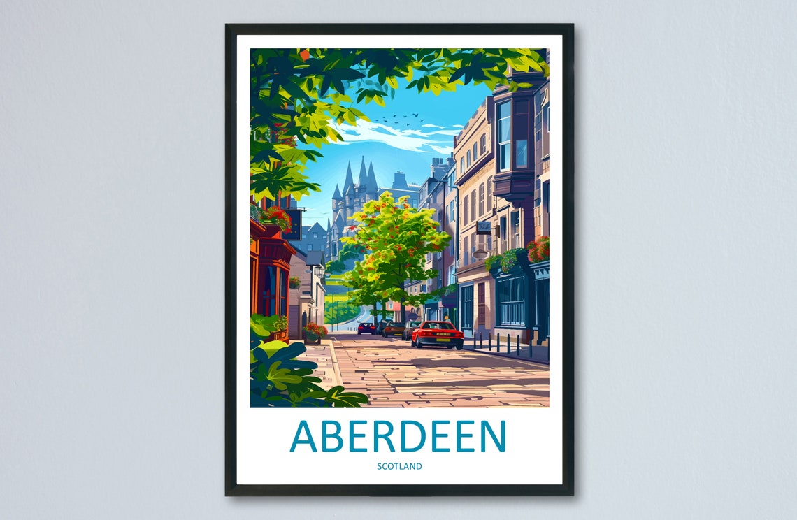 Aberdeen Scotland Cobblestone Street Granite Buildings Poster