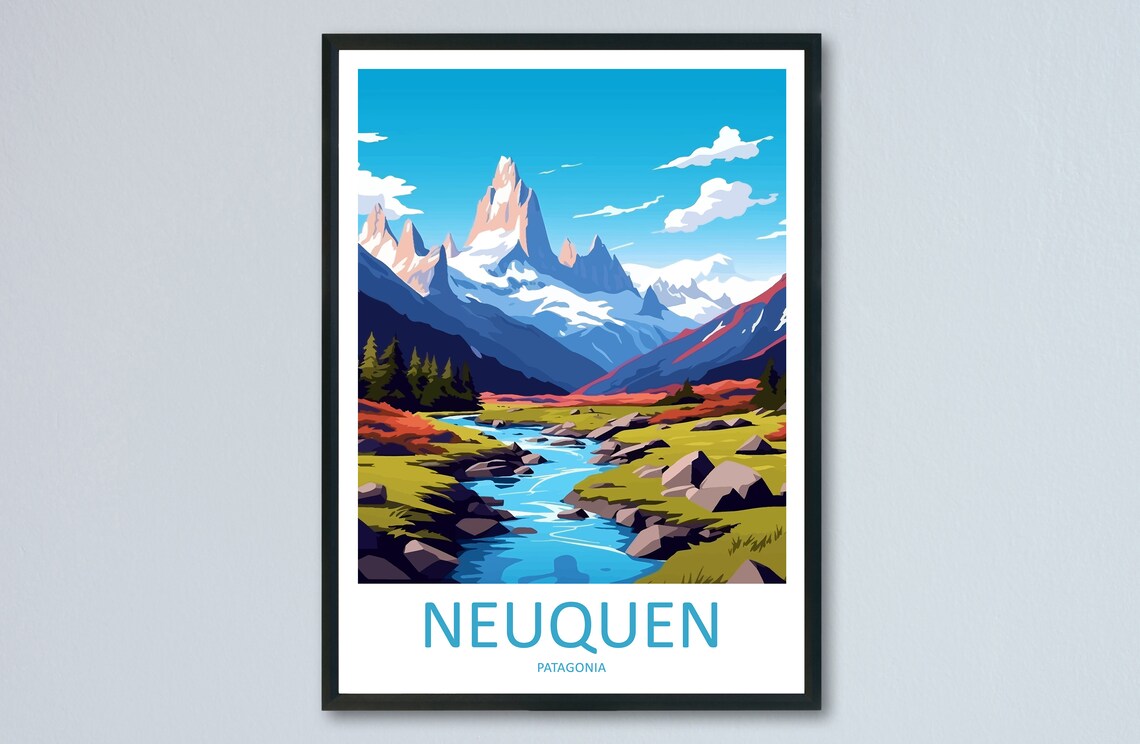 Neuquen Patagonia Snowcapped Peaks And Mountain Stream Poster