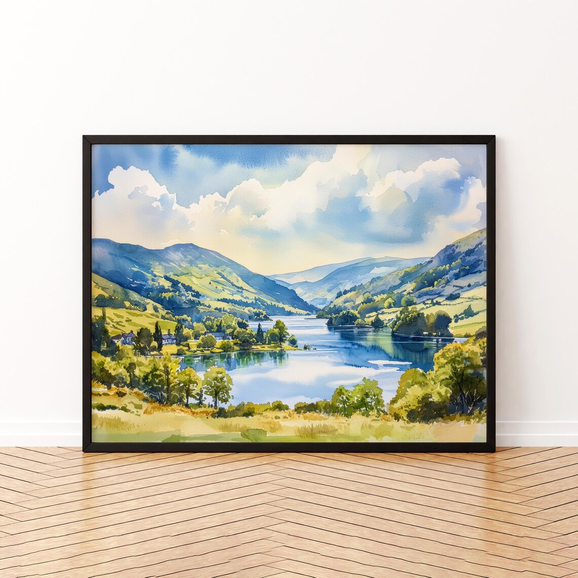 Ambleside England Watercolor Travel Poster, Lake District