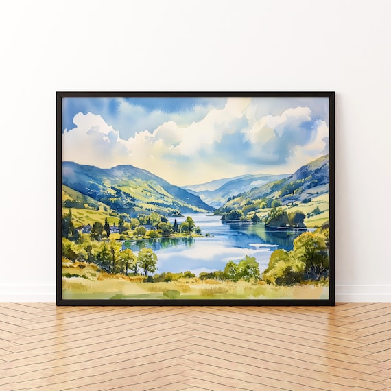 Ambleside England Watercolor Travel Poster, Lake District