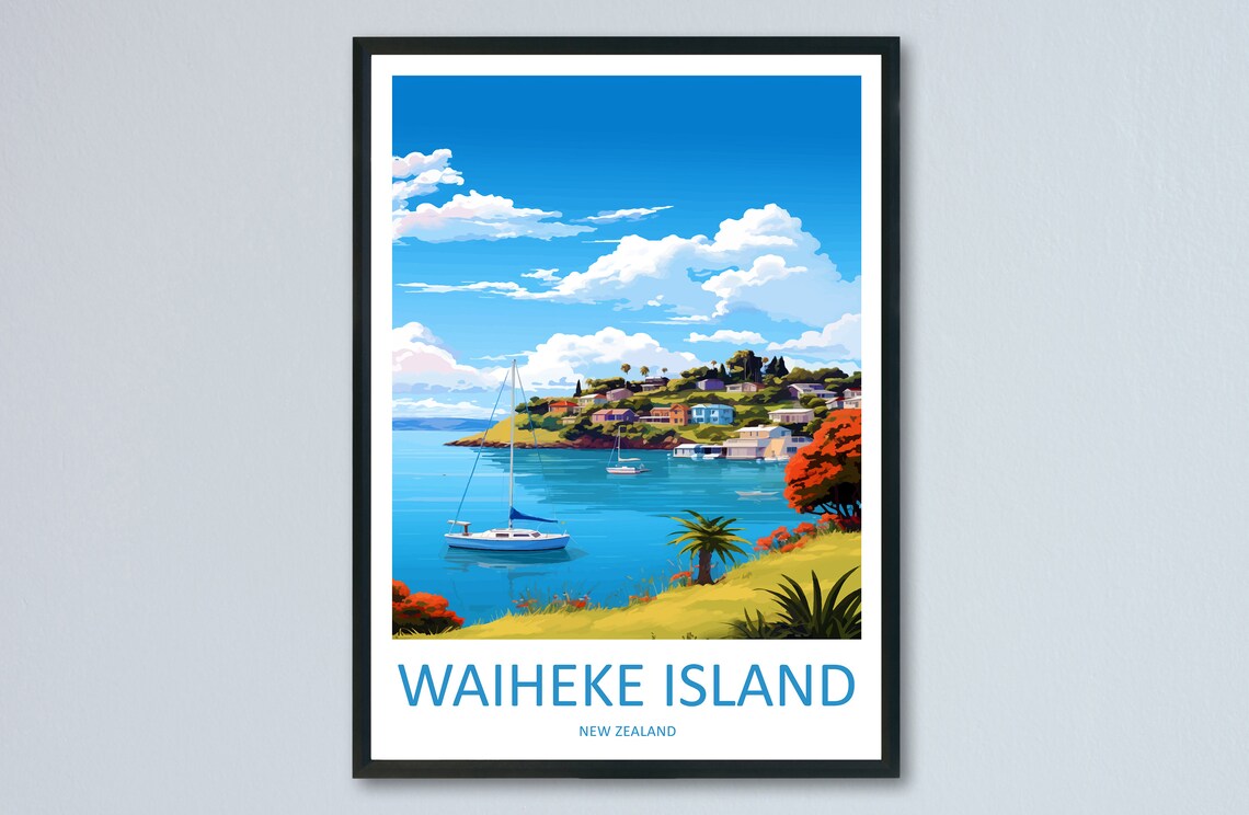 Waiheke Island New Zealand Village Harbor Sailboat Scene Poster