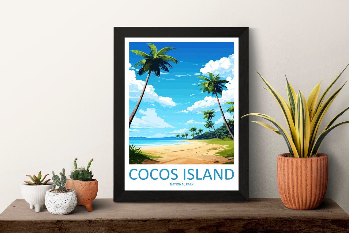 Cocos Island National Park Beach Palms Vintage Travel Poster - Image 3